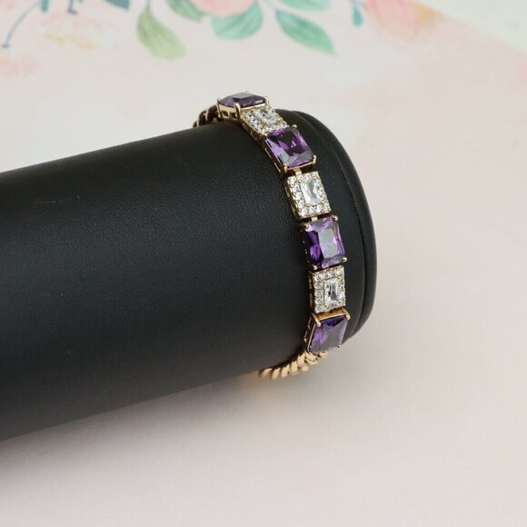 "Rose Gold Bracelet with Purple and CZ Rectangle Stones, XPBL0821 - Picture 8 of 12
